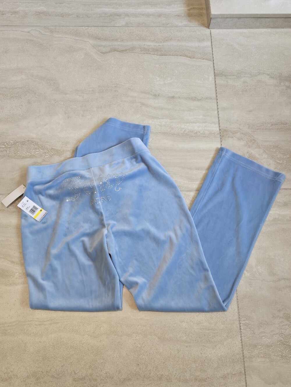 Baby Blue Rhinestone Juicy Couture Aero Velour Pants